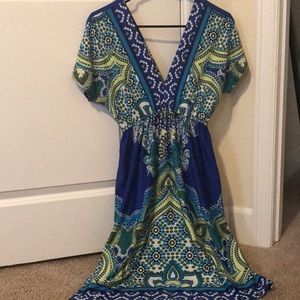 Blue, Green, and White Dress